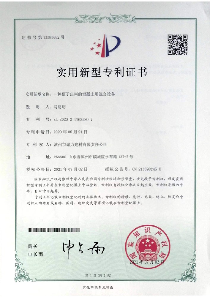 Patent certificate 11